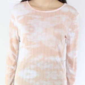 NWT Poof Womens Orange Tie-Dye Long Sleeve Pointelle Top